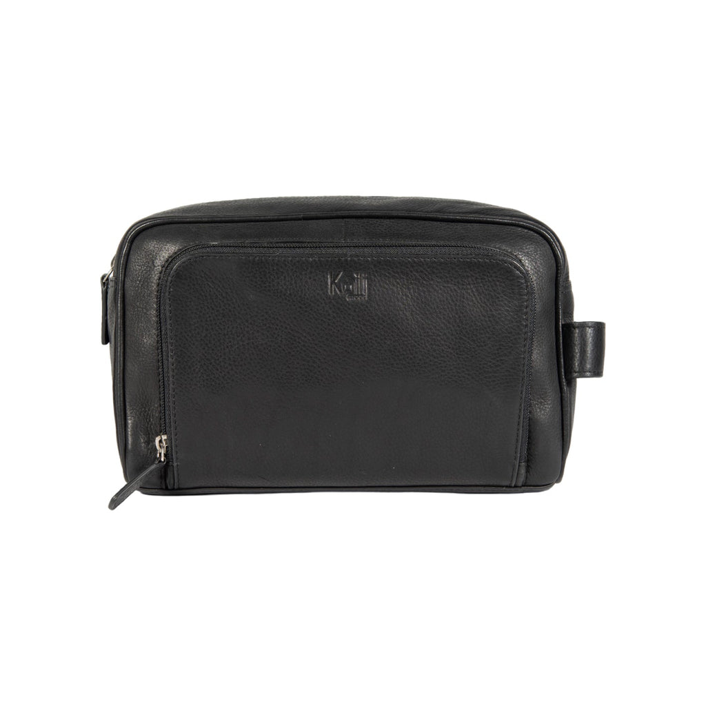 K0025AB | Beauty Case with side handle in genuine full grain leather with light grain - Black color. Zipper closure, Dimensions: 25 x 16 x 12 cm. Packaging: Tnt bag