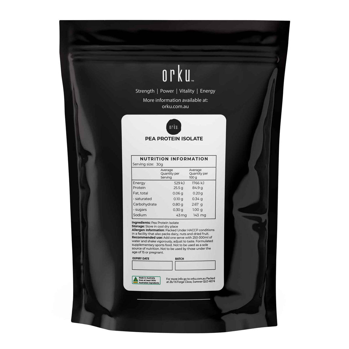 Orku Pea Protein Isolate Powder - High Protein Plant Based Unsweetened